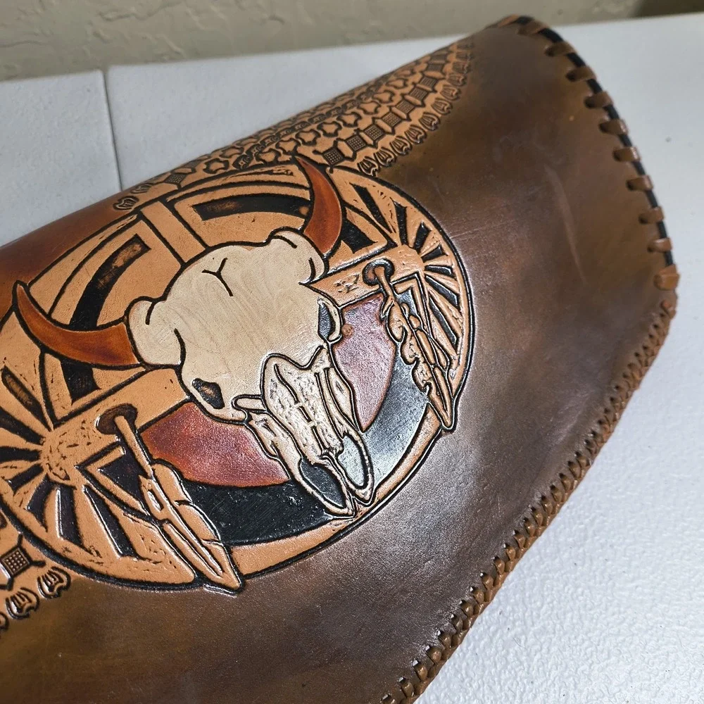 Vintage Hand Tooled Long Horn Skull Leather Rifle/ Shotgun Scabbard / Gun Case